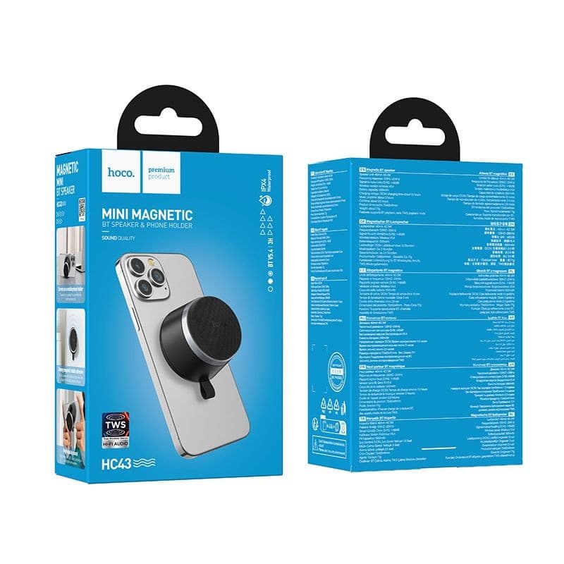hoco HC43 Mini Magnetic Bluetooth Speaker and Phone Holder Black